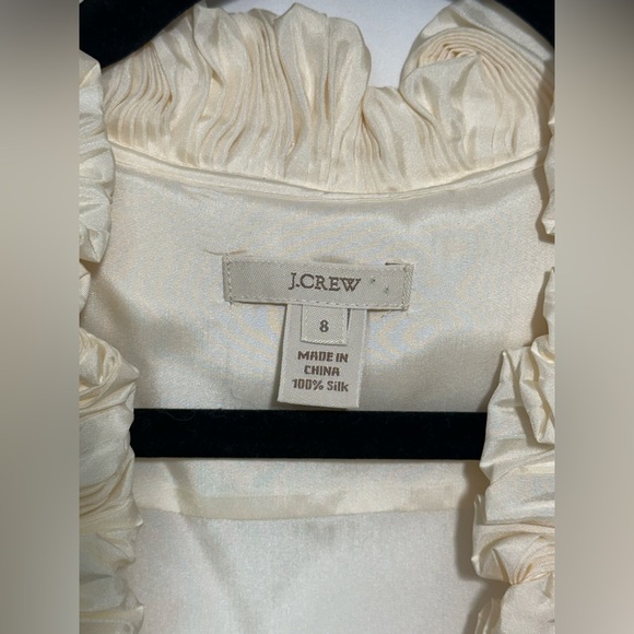 J. Crew Elegant Cream Ruffle Silk Top Sz 8 - Picture 5 of 6
